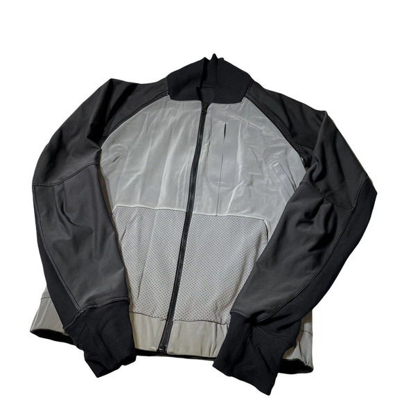 Lululemon Bright Reflective 3M Silver Black Bomber Jacket Zip Size 4 - Picture 2 of 9
